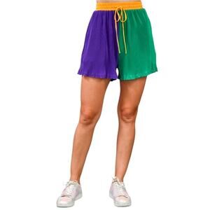 Fantastic Fawn Women's Large Mardi Gras Color Block Drawstring Flowy Shorts